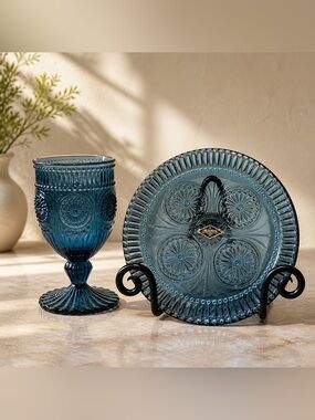 Shannon Crystal by Godinger, Medallion Collection Plate and Goblet
